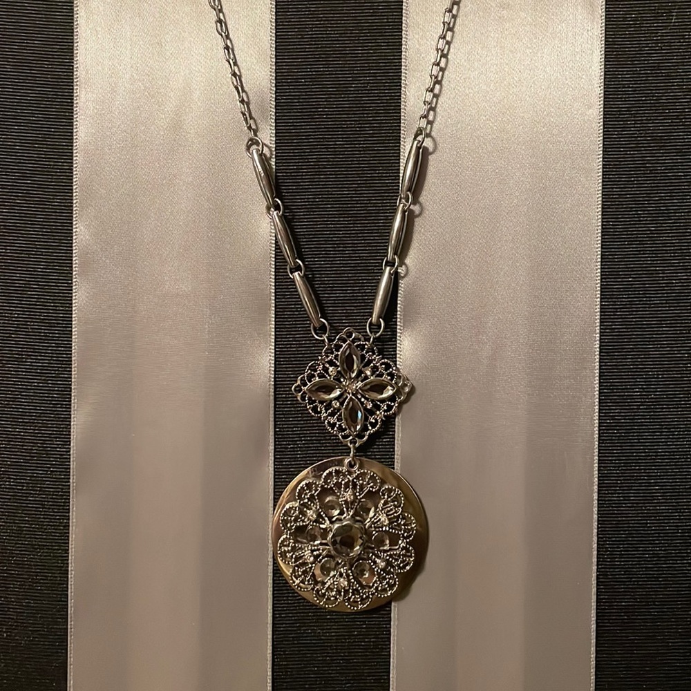 Statement Necklace, Silver tone 42 inches